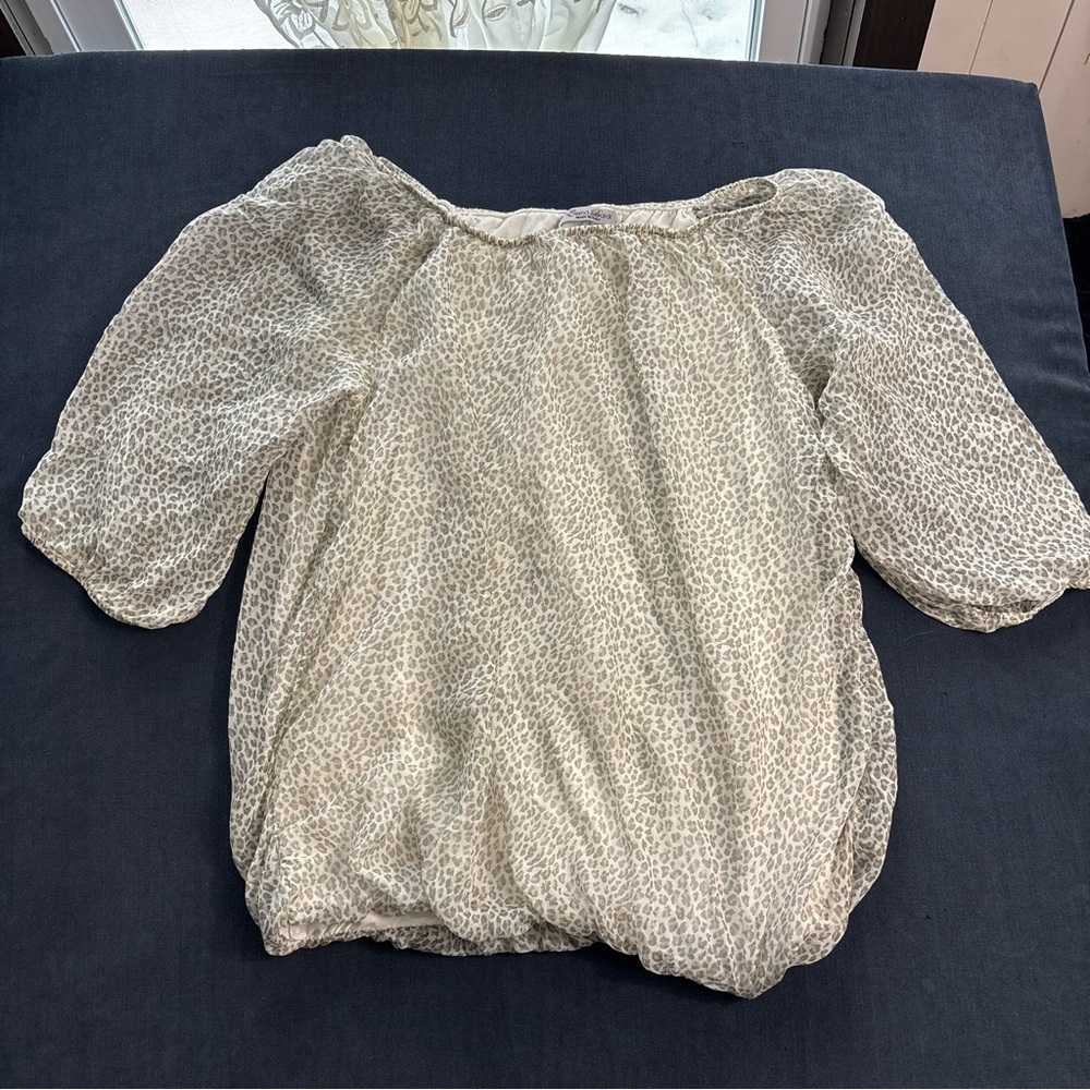 Elegant Cream Animal Leopard Patterned 100% Silk lined Blouse